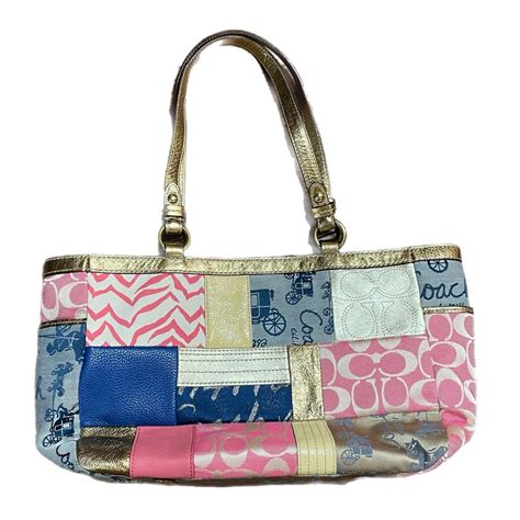 pink patchwork coach shoulder purse